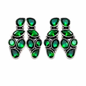 Wholesale Latest Design Trendy Monalisa Green Gemstone <b>Oxidized</b> Earring with Silver Finish Fashion Jewelry for Women Bulk Supply - Product Image 1