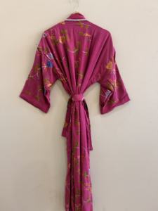 ชุดกิโมโนผ้าไหมทำมือสำหรับผู้หญิง สไตล์วินเทจ ผ้าเครปไหม เสื้อคลุมกิโมโนยาว - Product Image 5