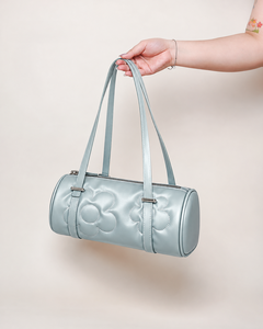 Silver PU Leather Vintage Fashion Barrel Purse with Embroidery Zipper Two-Strap Shoulder <b>Bag</b> for Women Outdoor Use - Product Image 5