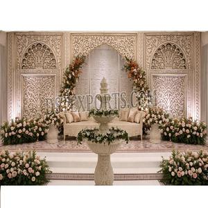 Decoración de Boda Asiática Estilo Pakistaní para el Día de Walima, Montaje de Escenario Moderno y Ligero, Marcos de Espejo, Fondo de Espejo Blanco Personalizable - Product Image 5