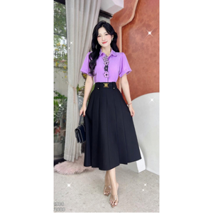 Camisa de Manga Corta para Mujer con Apliques Florales, Estilo Casual de Oficina, Color Sólido, Fácil de Usar - Product Image 1