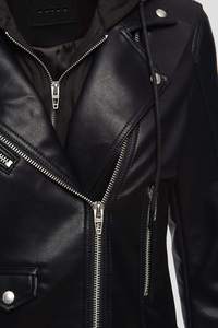 Women's Black PU Leather Hooded <b>Biker</b> <b>Jacket</b> Full Sleeve Zipper Closure Short Length Motorcycle Style Autumn Wear - Product Image 4