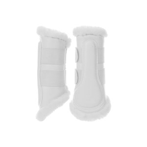 White Faux Fur Horse Leg Boots With <b>Velcro</b> <b>Straps</b> For Protection - Product Image 1