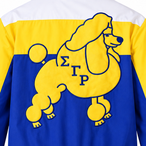 Chaqueta Cortavientos Azul Rey, Amarillo y Blanco con Cremallera Completa, Diseño de Poodle Bordado, Bloques de Color, Ligera, Informal - Product Image 2