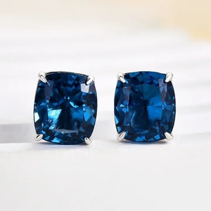 Trendy 925 Moissanite Noble Cushion Cut Montana <b>Blue</b> Sapphire <b>Earrings</b> Cushion Cut White Gold Plated <b>Earrings</b> for Women's - Product Image 5