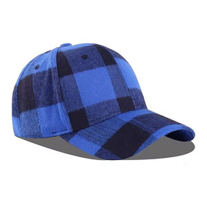 Blue Plaid Baseball Cap 6-Panel Adjustable Unisex Casual Hat 100% Cotton Flannel Four Seasons Wear - Product Image 1