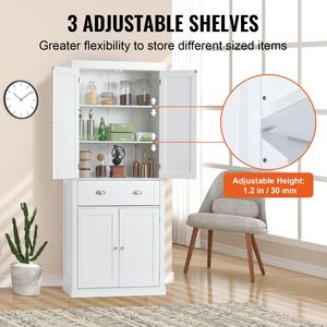 Mueble de Cocina Independiente con 3 Estantes Ajustables y Puertas, 72 Pulgadas de Alto, Almacenamiento Tipo Buffet para Alimentos - Product Image 1