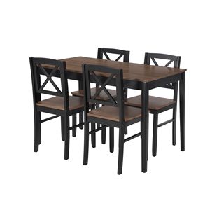 Set da Pranzo in Legno Massello Sostenibile per Casa e Ristorante, Ecologico con Dettagli in Metallo Nero, Colore Marrone Scuro - Product Image 6