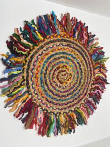 Handmade Round Thick Sari Jute <b>Rug</b> with Grey Tassels Braided Abstract Pattern Vintage Chic for Living Room Bedroom Home Decor - Product Image 1