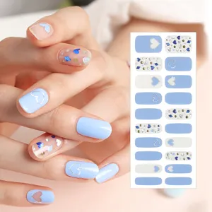 Shineb Gel Nail Strips #45832 Cool Love Gel Nagelstickers Rood Blauwe Kleur Hologram Juweel Gemakkelijk Zelf Nail Art Gemaakt In Korea Oem Odm