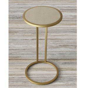 Table basse vintage ronde en marbre gris, style mid-century modern, avec piétement en métal bronze, table d'appoint pour salon - Product Image 5