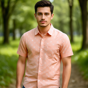 Casual <b>Peach</b> Skin Twill Fabric <b>Shirt</b>-Anti-Pill Quick-Dry Brushed Polyester Spandex with Metallic Print - Product Image 2