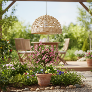 Abat-jour en rotin rustique fait main, écologique, avec taille et couleur personnalisables pour l'éclairage du plafond du salon - Product Image 4