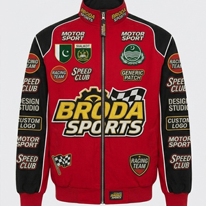 แจ็คเก็ตบอมเบอร์ NASCAR คุณภาพพรีเมียม OEM ODM ไซส์พลัส สำหรับทุกเพศ สไตล์วินเทจ สตรีทแวร์ ปักลายมอเตอร์ไซค์ ผ้าฝ้ายเนื้อบาง - Product Image 4