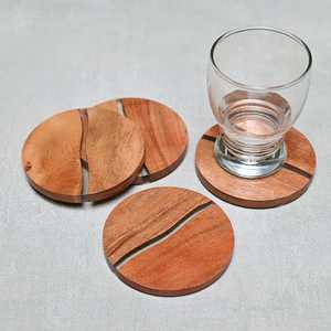Natural Wood and Resin Square <b>Coaster</b> Set Artisan Crafted Handmade 350mm Diameter <b>Drink</b> <b>Coasters</b> for Modern Living Spaces - Product Image 3