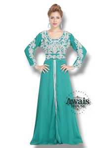 Robe Kaftan Abaya en Chiffon pour Femmes, Simple et Élégante, Col Montant, Manches Longues, Broderie de Paillettes, Applique, Couleur Unie - Product Image 5