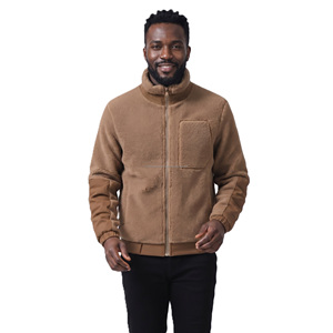 Men's Brown Fleece <b>Jacket</b> MCATJKT1 Stand Collar <b>Zipper</b> Closure Casual Winter Warm Thick Sherpa Lining Front <b>Pocket</b> Regular ODM - Product Image 4