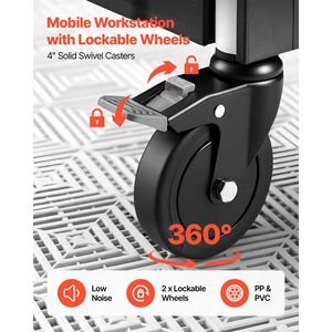 Carrito de Servicio Plegable de 3 Niveles, Resistente, Capacidad de 300 Libras, Ruedas Giratorias de 360° con 2 Frenos, para Limpieza - Product Image 5