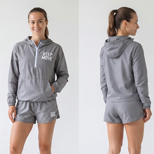 Customized Printed Logo Women Windbreaker Shorts <b>Tracksuit</b> Set 3/4 Zipper <b>Waterproof</b> Hoodie Side Pockets Streetwear 100% Nylon - Product Image 4