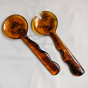 Handmade Kitchen Salad Tools Yellow Brown Orange Resin Swirl <b>Server</b> Spoon Wood Metal Material Wave Design Dishwasher Safe BPA - Product Image 1