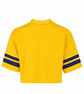Top Corto de Malla Amarillo para Mujer, Camiseta de Manga Corta con Cuello en V, Estilo Jersey con Ribete de Encaje, Estampado Número 91, Ropa Casual de Primavera/Verano - Product Image 2