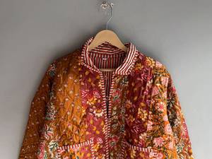 Veste matelassée en coton pour femme, motif floral, col mandarin, manches longues, longueur normale, poche plaquée, cadeau pour elle - Product Image 4