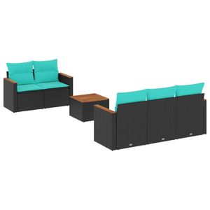 Ensemble de canapés de patio en polyrotin noir, 6 pièces, avec coussins, meubles d'extérieur - Product Image 2