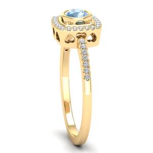 Anillo de compromiso de lujo REYES con halo de diamantes y piedra preciosa de aguamarina en oro macizo de 14K y 18K, joyería fina para mujer, precio al por mayor - Product Image 3