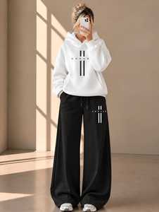 Custom Women <b>Oversized</b> Hooded Solid <b>Hoodie</b> and Wide Leg Sweatpants Set Casual <b>Fleece</b> Two Piece Autumn Tracksuit Wholesale - Product Image 1