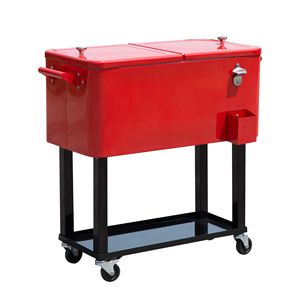 Carrello Frigo Portatile Rosso da 80 Qt con Materiale PU e Refrigeratore per Bevande su Ruote - Product Image 1