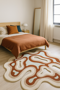 Handmade Modern Abstract Wool Rug Custom Size white and brown <b>Carpet</b> for Home Living Room Bedroom Picnic Floor Mat - Product Image 2