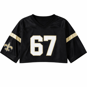 Camiseta Deportiva Negra Corta para Mujer de los New Orleans Saints, Número 67, Cuello en V, Manga Corta, Malla Transpirable, Corte Holgado - Product Image 2
