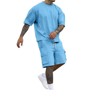 Jaffico International Men's Black Cotton Knitted Breathable T-Shirt Shorts Set <b>Skulls</b> Pattern Casual Summer Wear Drawstring - Product Image 1