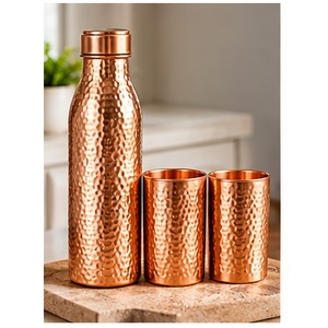 Botella de Agua de Cobre con Patrón de Ondas Antiguas y Dos Tazas, Juego de Bebidas Portátil de Diseño Moderno para Uso Doméstico - Product Image 4