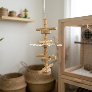 Natural Coffee Wood Bamboo Bird Perch Hanging <b>Ladder</b> Toy <b>Small</b> Medium Birds Pet Cage Accessories Stand Craft Wholesale - Product Image 6