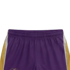 Shorts de lacrosse unisexe violet et or sublimés, légers en polyester, réversibles, pour l'entraînement et les matchs sportifs - Product Image 3
