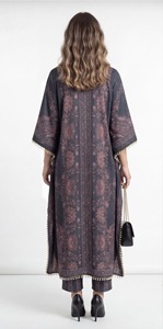 Robe longue kaftan pour femme en soie polyéthylène à plumes, coupe ample, élégante et fluide, pour toutes les saisons, tenue décontractée - Product Image 3