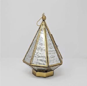 Perfect Design Geometric Tapered Mercury Glass Lantern <b>Candle</b> Holder <b>Set</b> Gold Finish Home Decoration - Product Image 3