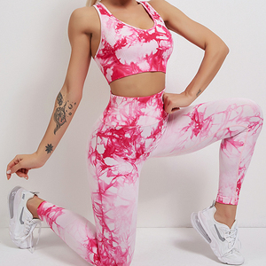 Nouvel ensemble de vêtements de yoga pour femmes, tie-dye, extensible, respirant, effet push-up, pour la gym et le fitness, comprenant un brassière de sport sans manches et un legging - Product Image 1