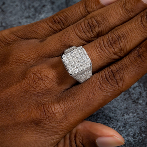 Anillo Cuadrado de Plata de Ley Unisex de Lujo, Estilo Hip Hop, Completamente Cubierto con Piedras de Moissanita, Joyería de Moda, Regalo para Él - Product Image 1
