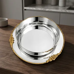 Exquisito Tazón Redondo de Plata para Chocolate, Adornado con Intrincados Adornos Florales Dorados, que Eleva la Mesa de Postres Gourmet - Product Image 6