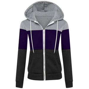 Sweat-shirt pour femme à capuche zippé, color-block, doublé polaire, respirant, à manches longues, en coton tissé, décontracté, pour l'hiver - Product Image 5