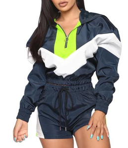 Ensemble coupe-vent colorblock pour femme, vente en gros personnalisée, léger, tendance, grande taille, ensemble short pour femme, 2 pièces - Product Image 3