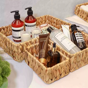 Haute qualité meilleure vente Style grand plateau tissé à la main matériel de jacinthe d'eau tenant des chiffons ou du pain ou d'autres poignées attachées - Product Image 6