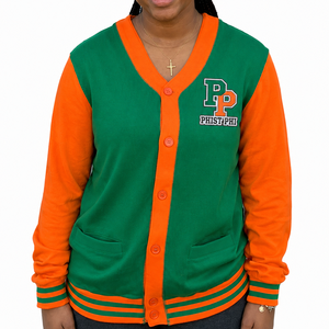 Custom FAMU university college <b>Women's</b> Green <b>Orange</b> Knitted Varsity <b>Cardigan</b> Long Sleeve V-Neck Embroidered custom logo - Product Image 1