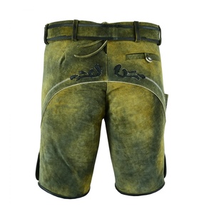 Pantalones Cortos Bávaros de Cuero Bordados Verdes para Hombre, Cintura Alta, Cierre de Botones, Estilo Casual, Diseño Floral Hecho a Mano - Product Image 5