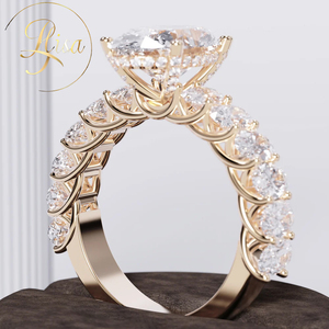 Nhẫn kim cương nhân tạo mài pave, chứng nhận IGI, VVS, mọc trong phòng thí nghiệm, tùy chỉnh HPHT CVD, vàng 10K 14K 18K, hình oval, nhẫn đính hôn dành cho nữ - Product Image 2