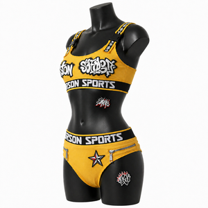 Ensemble bikini deux pièces pour femme Orson Sports, haut bandeau côtelé avec fermetures éclair, bas de bikini hipster, imprimé graphique jaune et noir - Product Image 2