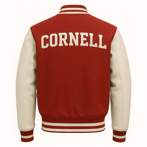 College Style Cornell Varsity Jacket <b>Red</b> <b>Wool</b> Body Stand Collar Winter Embroidered Letterman Bomber Unisex Custom Streetwear - Product Image 5