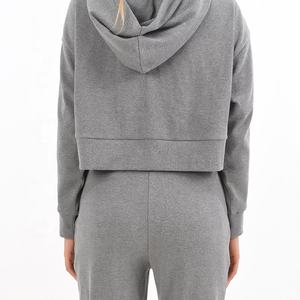 Traje deportivo informal de Invierno para mujer, conjunto de dos piezas respetuoso con el medio ambiente, Sudadera con capucha recortada, pantalones deportivos, OEM - Product Image 4